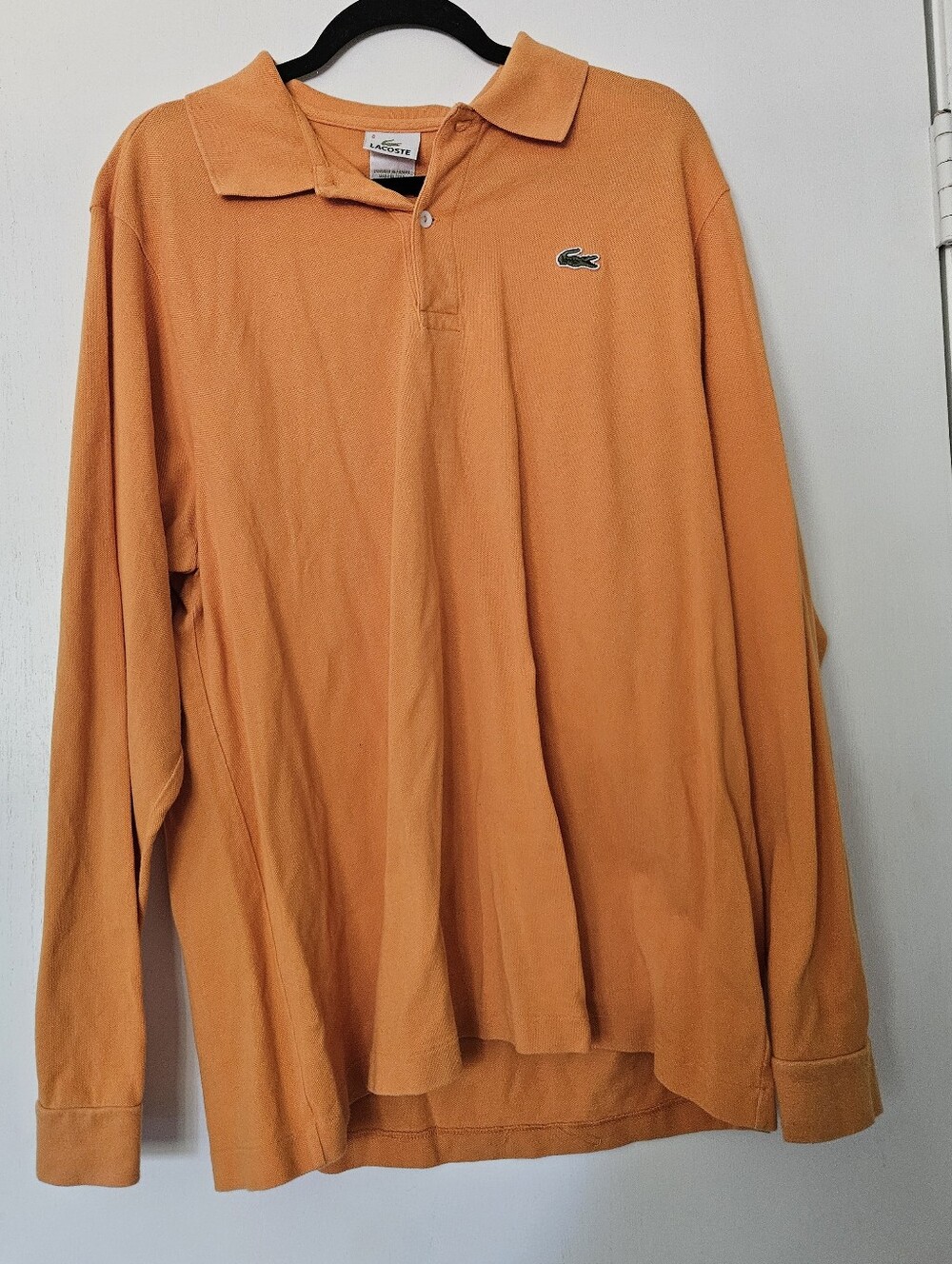 Vintage Lacoste Orange Long Sleeve Pique Polo Shirt Classic Crocodile Size 8 3XL